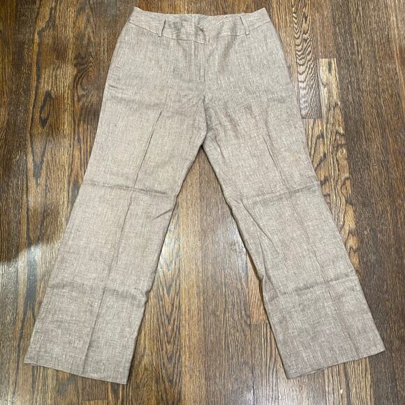 Anne Klein Linen Trousers Size 8 Petite Lined Wide Leg Brown Linen Pants - Picture 6 of 6